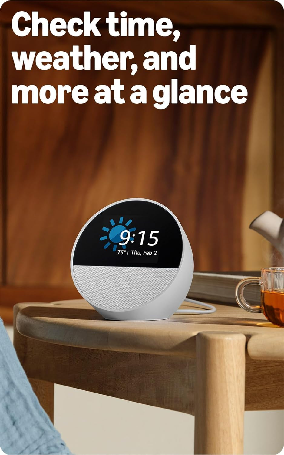 Echo Spot (Newest Model), Great for Nightstands, Offices and Kitchens, Smart Alarm Clock, Designed for Alexa+, Black