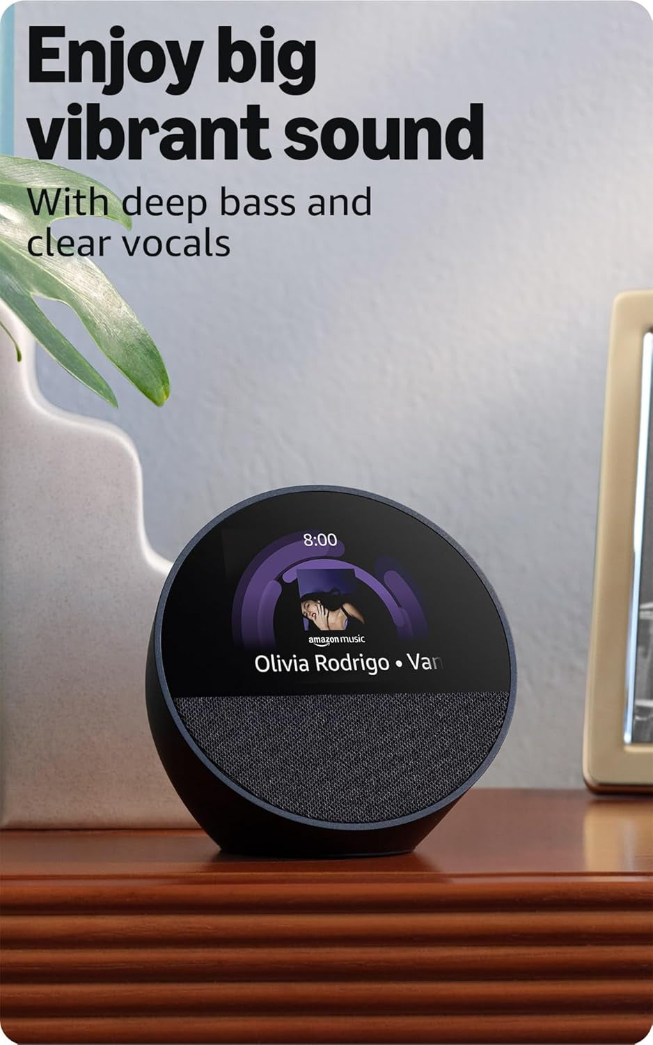 Echo Spot (Newest Model), Great for Nightstands, Offices and Kitchens, Smart Alarm Clock, Designed for Alexa+, Black