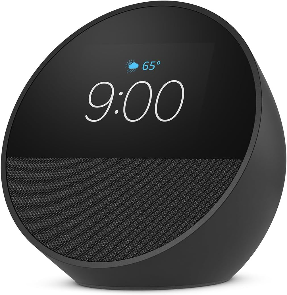 Echo Spot (Newest Model), Great for Nightstands, Offices and Kitchens, Smart Alarm Clock, Designed for Alexa+, Black